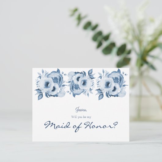 Blauweiße Flora ist meine Trauzeugin Postkarte (Stehend Vorderseite)