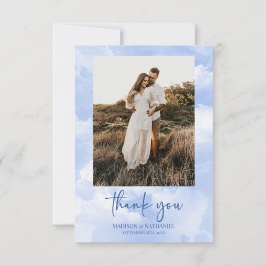 Blauweiße Funkelwolken Hochzeitsszenario für kunde Dankeskarte (Rückseite)