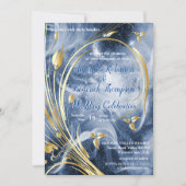 Blauweiße Galaxie mit einer abstrakten Gold-Blume Einladung (Vorderseite)