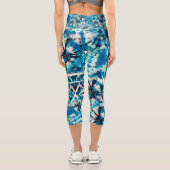 Blauweiße Gefärbte Krawatte Capri Leggings (Rückseite)
