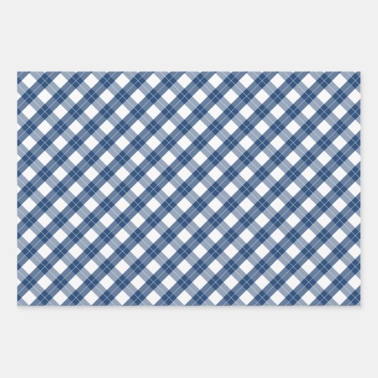 Blauweiße gemischte rustikale Muster Hirschholz Ka Geschenkpapier Set (Vorderseite)