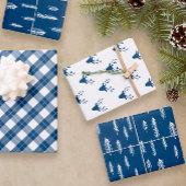 Blauweiße gemischte rustikale Muster Hirschholz Ka Geschenkpapier Set