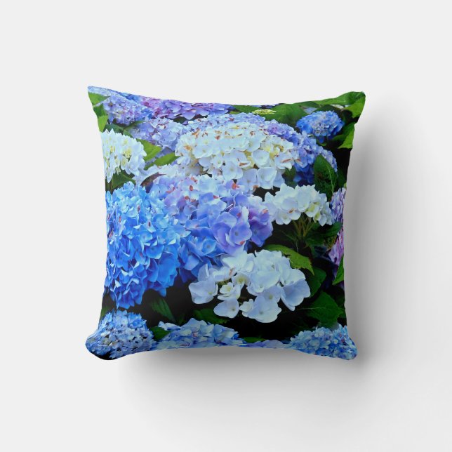 Blauweiße Hydrangea-Blume-SQUARE PILLOW Kissen (Vorderseite)