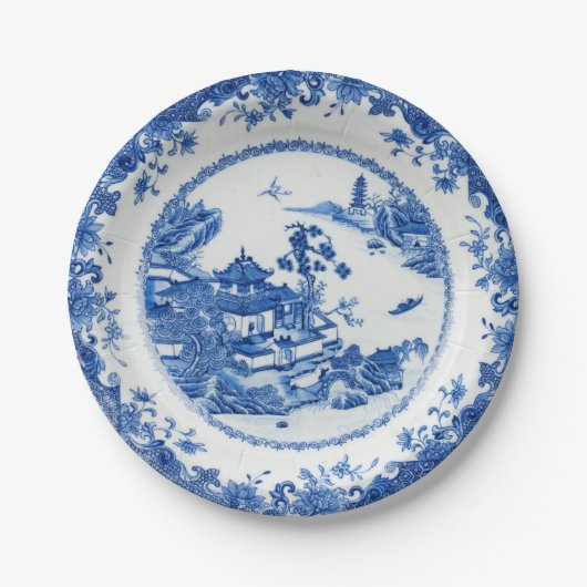 Blauweiße Imitate Porzellanströmung Chinoiserie We Pappteller (Vorderseite)