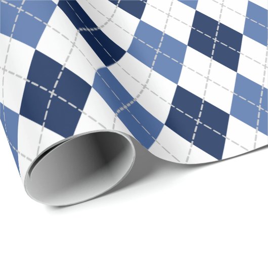 Blauweiße Raute kariert Geschenkpapier (Rolleneckpunkt)