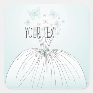 Blauweiße Schmetterlinge Hochzeitskleid Quadratischer Aufkleber