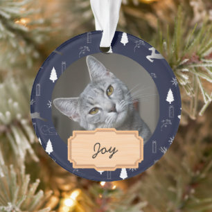 Blauweiße Weihnachtsfeier Custom cat Foto Ornament