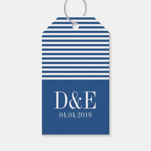 Blauweiße Zickzack Streifen Gastgeschenk Hochzeit  Geschenkanhänger (Vorderseite)