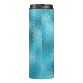 Blauweißer Markenname moderner minimalistischer Thermosbecher (Rückseite)