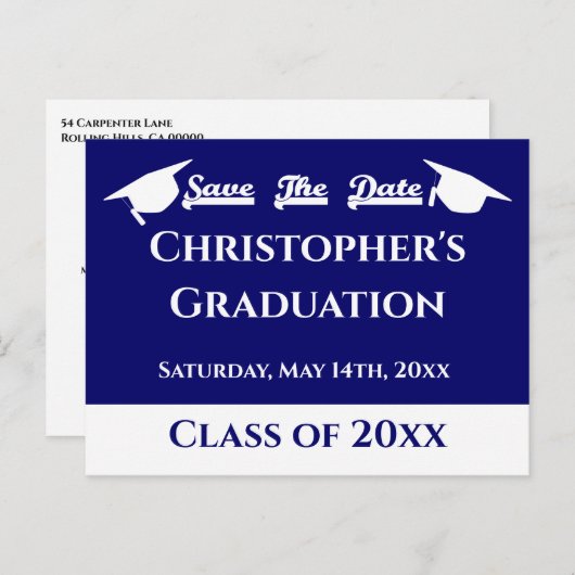 Blauweißer moderner klassischer Abschluss Save the Postkarte (Vorne/Hinten)