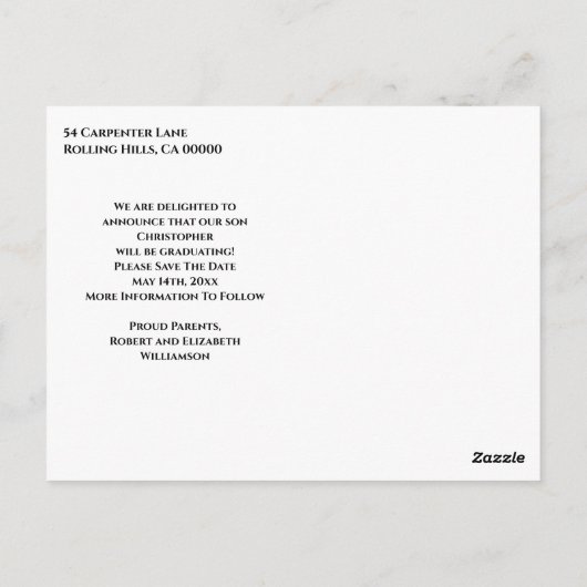 Blauweißer moderner klassischer Abschluss Save the Postkarte (Rückseite)