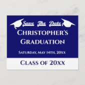 Blauweißer moderner klassischer Abschluss Save the Postkarte (Vorderseite)