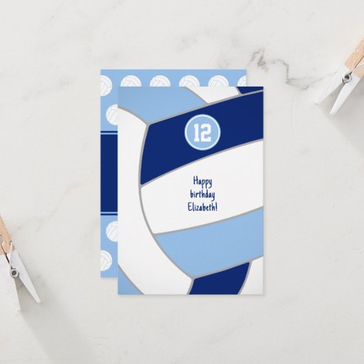 Blauweißer Volleyball Geburtstag oder Glückwünsche Karte (Vorderseite/Rückseite Beispiel)