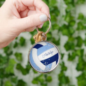 Blauweißer Volleyball mit winzigen Silberstern Akz Schlüsselanhänger (Hand)