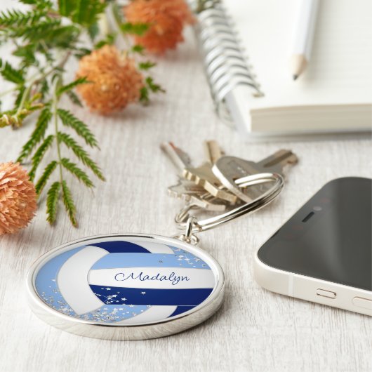 Blauweißer Volleyball mit winzigen Silberstern Akz Schlüsselanhänger (Seite)