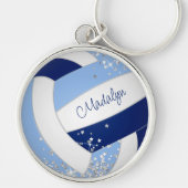 Blauweißer Volleyball mit winzigen Silberstern Akz Schlüsselanhänger (Vorne)