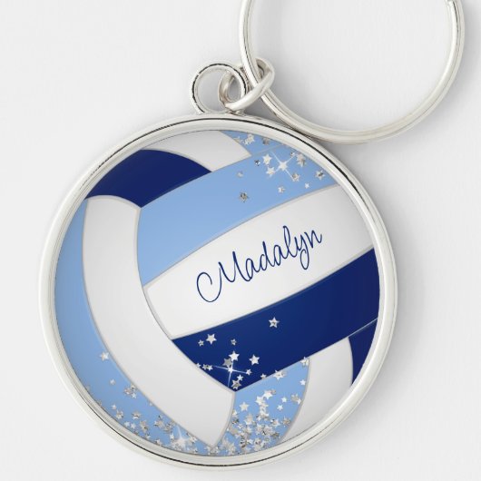 Blauweißer Volleyball mit winzigen Silberstern Akz Schlüsselanhänger (Vorne)