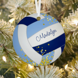 Blauweißer Volleyball winziger goldener Sterne Akz Ornament Aus Metall
