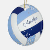 Blauweißer Volleyball winziger Silbersterne Akzent Keramik Ornament (Links)