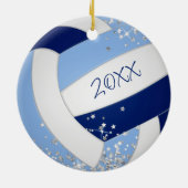 Blauweißer Volleyball winziger Silbersterne Akzent Keramik Ornament (Hinten)