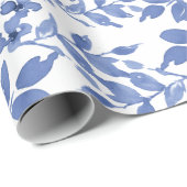 Blauweißes Blumenmuster Geschenkpapier (Rolleneckpunkt)