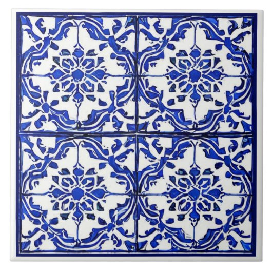 Blauweißes Blumenmuster Mittelmeerraum inspiriert Fliese (Vorderseite)