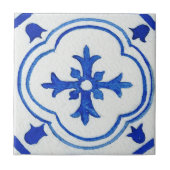Blauweißes Gemustertes Mittelmeer Wasserfarbe Fliese (Vorderseite)