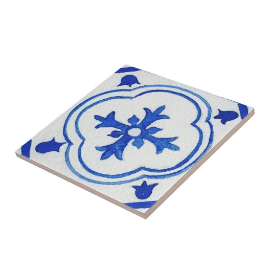 Blauweißes Gemustertes Mittelmeer Wasserfarbe Fliese (Seite)