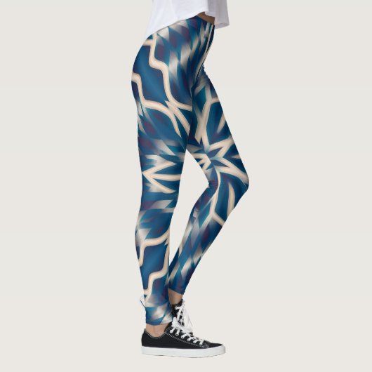 Blauweißes geometrisches Wasser Leggings (Rechts)