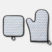 Blauweißes Gingham-Bogen-Muster Ofenhandschuh & Topflappen-Set (Vorderseite)
