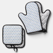 Blauweißes Gingham-Bogen-Muster Ofenhandschuh & Topflappen-Set (Vorderseite/Rückseite)