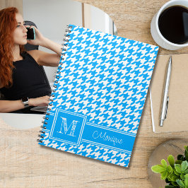 Blauweißes Hahnentrittmuster | Modernes Monogramm Notizblock