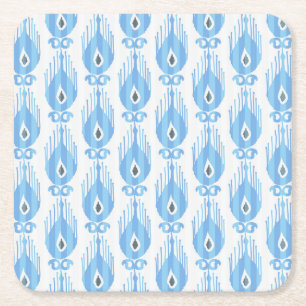 Blauweißes Ikat-Muster Rechteckiger Pappuntersetzer