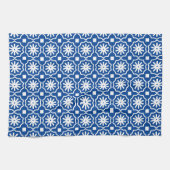 Blauweißes, modernes geometrisches Blumenmuster Geschirrtuch (Horizontal)