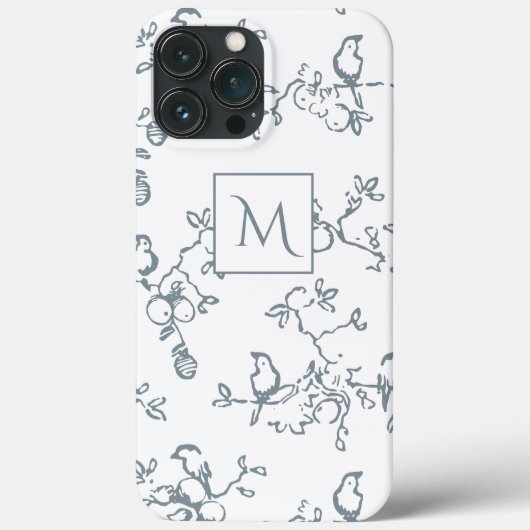 Blauweißes Monogramm-einfaches Vogelmuster Case-Mate iPhone Hülle (Rückseite)