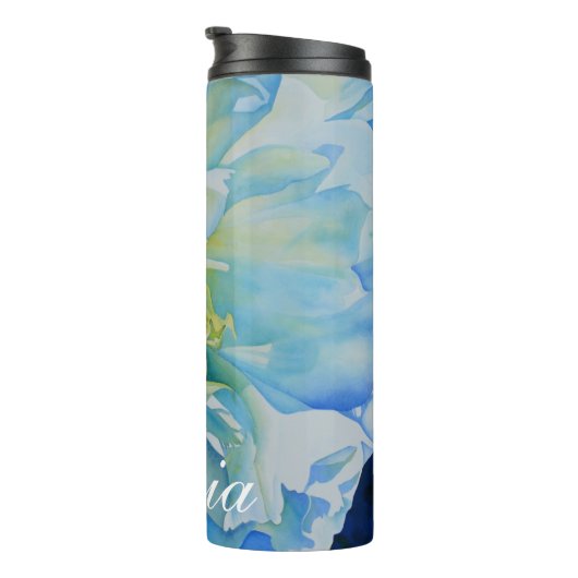 Blauweißes, romantisches Peronengemälde Thermosbecher (Nach rechts gedreht)