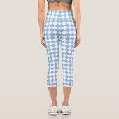 Blauweißes Schachbrett Diamantmuster Capri Leggings (Rückseite)