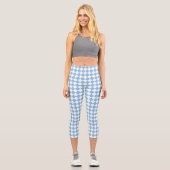 Blauweißes Schachbrett Diamantmuster Capri Leggings (Vorderseite)