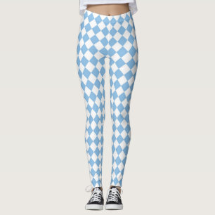 Blauweißes Schachbrett Diamantmuster Leggings