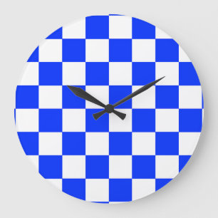 Blauweißes Schachbrettmuster für den Karo Große Wanduhr