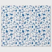 Blauweißes Silbermuster Weihnachtsverpackung Geschenkpapier (Flach)