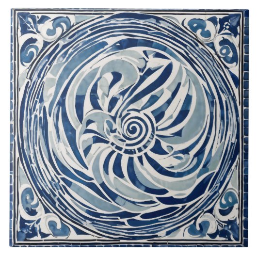 Blauweißes Swirl-Muster 02 Fliese (Vorderseite)