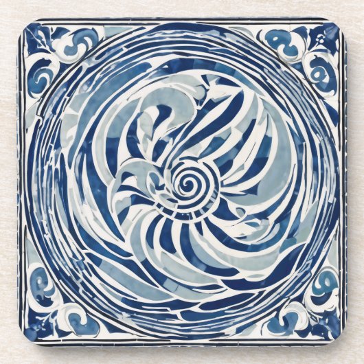 Blauweißes Swirl-Muster 02 Getränkeuntersetzer (Vorderseite)