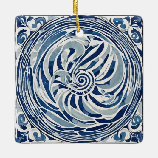 Blauweißes Swirl-Muster 02 Keramikornament (Vorderseite)
