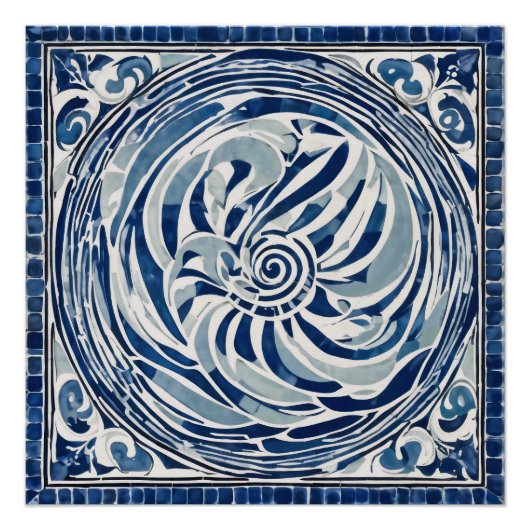 Blauweißes Swirl-Muster 02 Poster (Vorderseite)