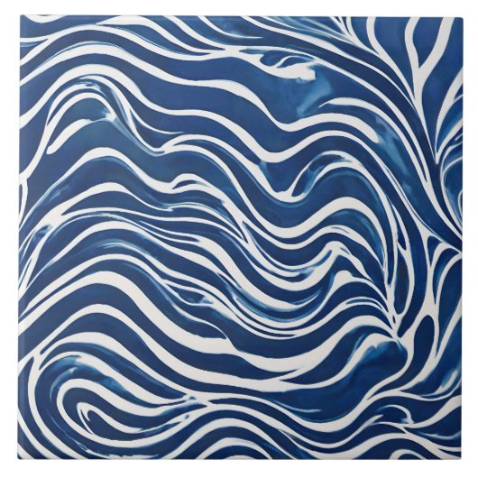 Blauweißes Swirl-Muster 06 Fliese (Vorderseite)