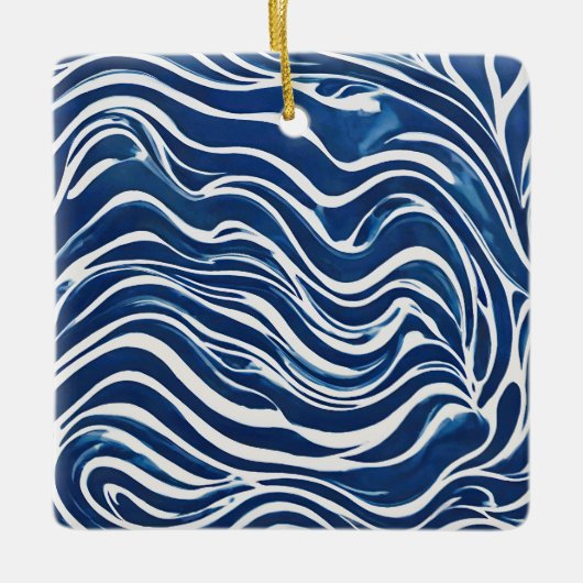 Blauweißes Swirl-Muster 06 Keramikornament (Vorderseite)