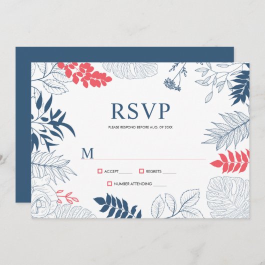 Blauweißes und korallenrotes tropisches Gewächshau Menükarte (Vorne/Hinten)