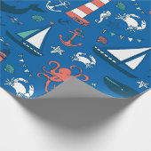 Blauweißes und orangefarbenes Muster Geschenkpapier (Ecke)