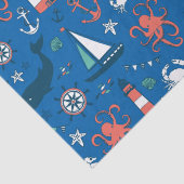 Blauweißes und orangefarbenes Muster Seidenpapier (Detail)